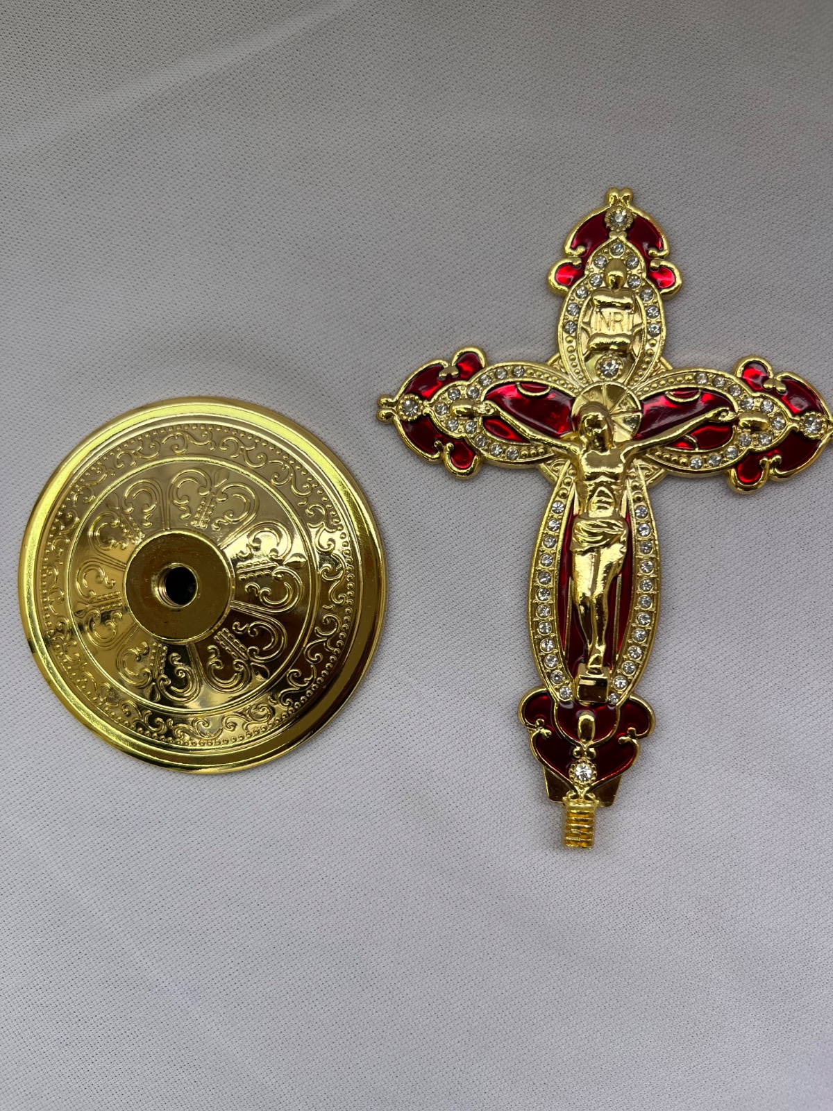 gold colored standing crucifix cross