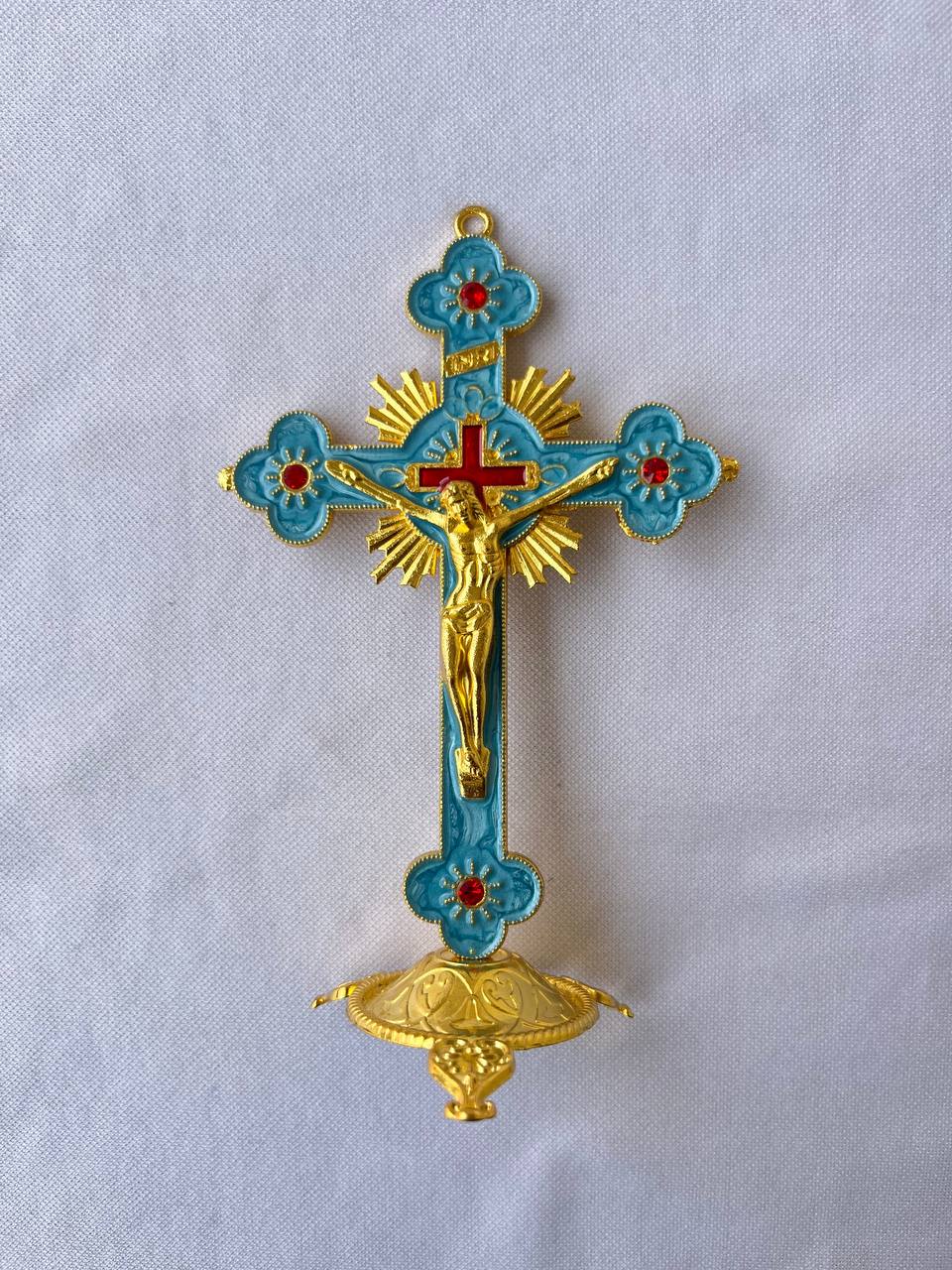 Standing Crucifix with Blue Enamel