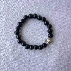 Black Beaded Bracelet with Cross
