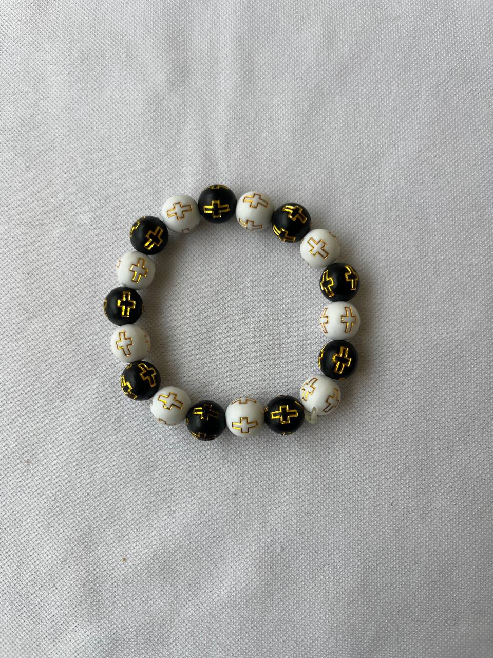 Black and White Beaded Cross Bracelet